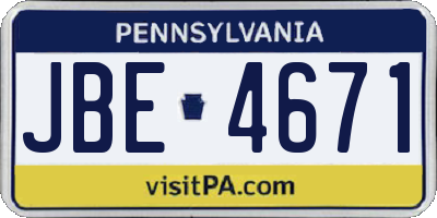 PA license plate JBE4671