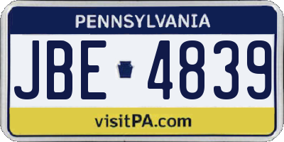 PA license plate JBE4839