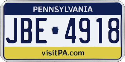 PA license plate JBE4918