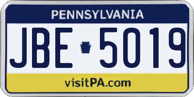 PA license plate JBE5019