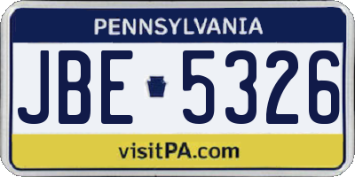 PA license plate JBE5326
