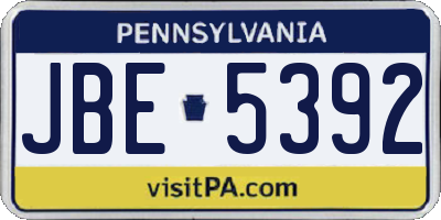 PA license plate JBE5392
