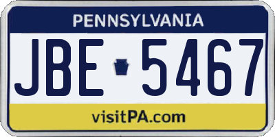 PA license plate JBE5467