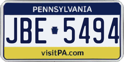 PA license plate JBE5494
