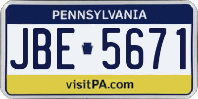 PA license plate JBE5671