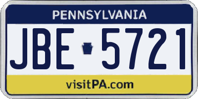 PA license plate JBE5721