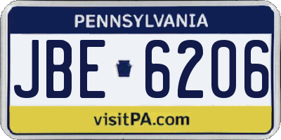 PA license plate JBE6206