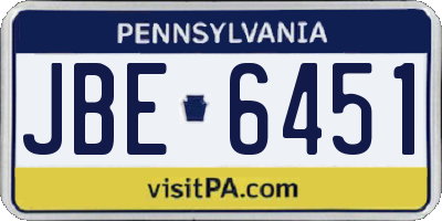 PA license plate JBE6451