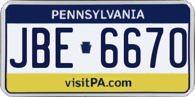 PA license plate JBE6670