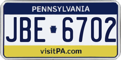 PA license plate JBE6702