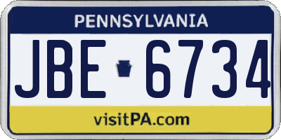 PA license plate JBE6734