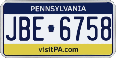PA license plate JBE6758