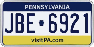 PA license plate JBE6921