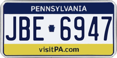 PA license plate JBE6947