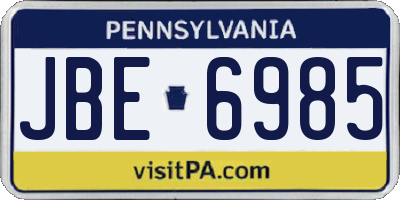 PA license plate JBE6985