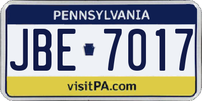 PA license plate JBE7017