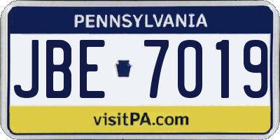PA license plate JBE7019
