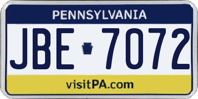 PA license plate JBE7072