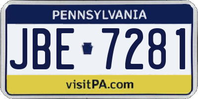 PA license plate JBE7281