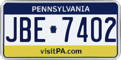 PA license plate JBE7402