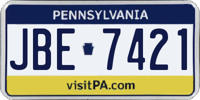 PA license plate JBE7421