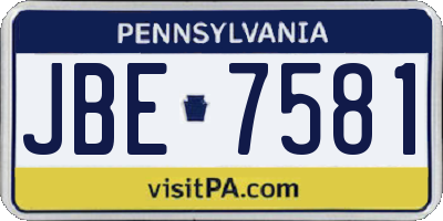 PA license plate JBE7581