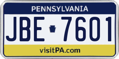 PA license plate JBE7601