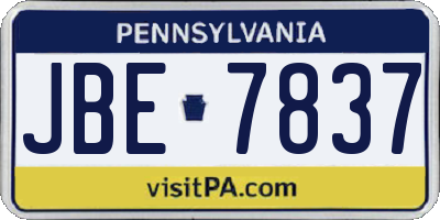 PA license plate JBE7837