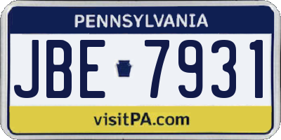 PA license plate JBE7931