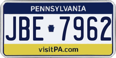 PA license plate JBE7962