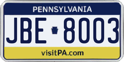 PA license plate JBE8003