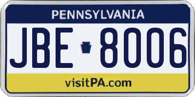 PA license plate JBE8006