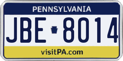 PA license plate JBE8014