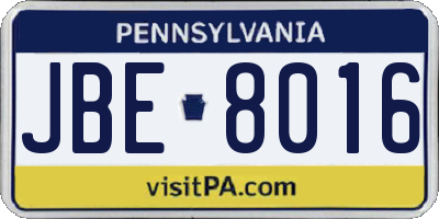 PA license plate JBE8016