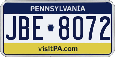PA license plate JBE8072