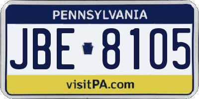 PA license plate JBE8105