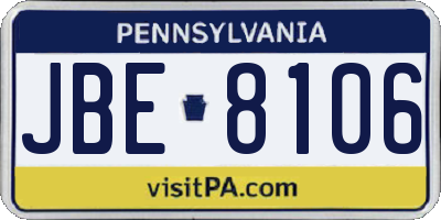 PA license plate JBE8106