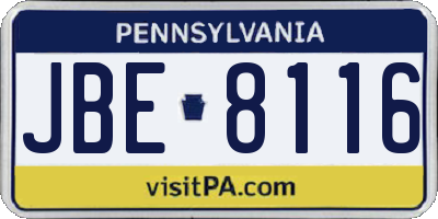 PA license plate JBE8116