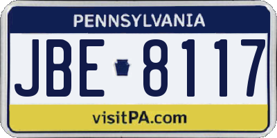 PA license plate JBE8117