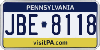 PA license plate JBE8118