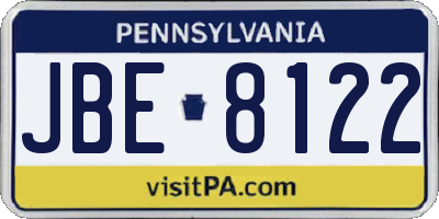 PA license plate JBE8122