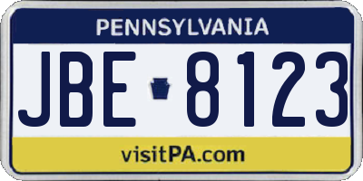 PA license plate JBE8123