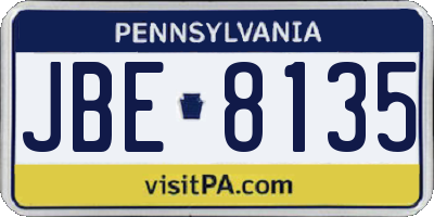 PA license plate JBE8135