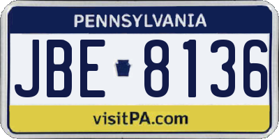 PA license plate JBE8136