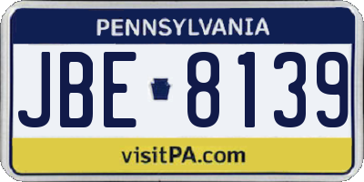 PA license plate JBE8139