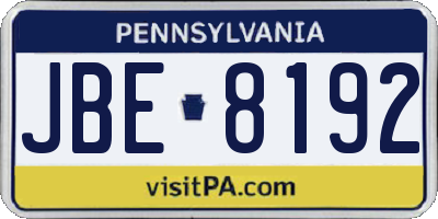 PA license plate JBE8192