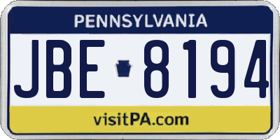 PA license plate JBE8194