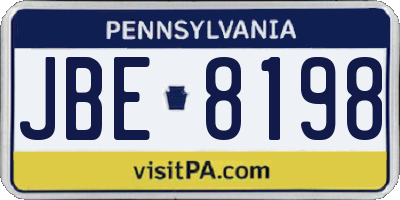 PA license plate JBE8198
