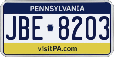PA license plate JBE8203