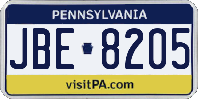 PA license plate JBE8205